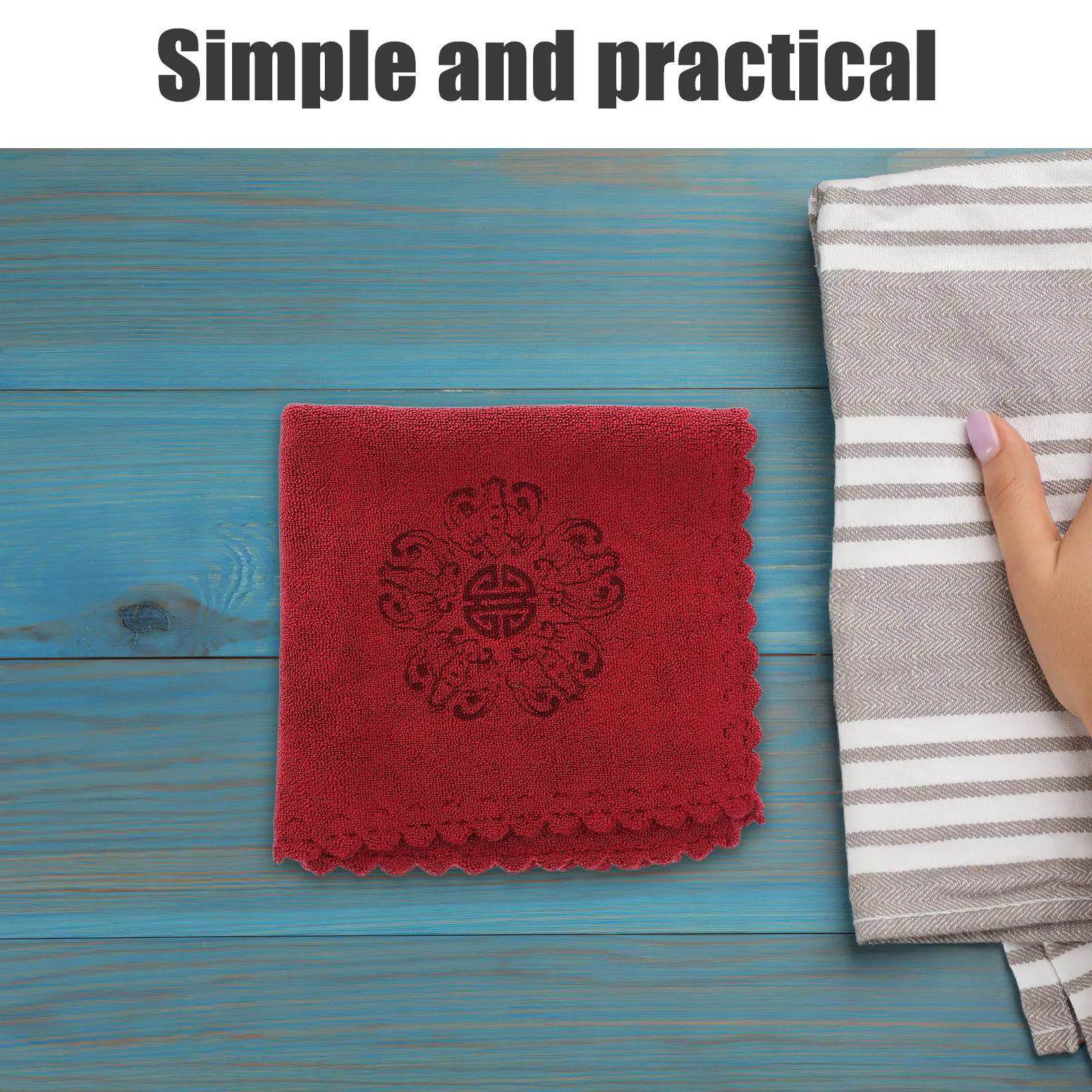 30x30cm Thickened Absorbent Tea Towel Square Printed Design Quick Dry Dishcloth for Kitchen Tea Ceremony Tablecloth