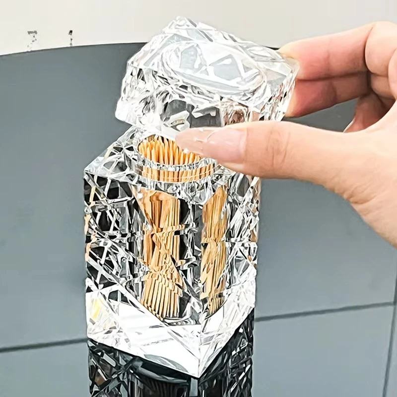 Cutting Crystal Glass Toothpick Holder Light Luxury Hotel Premium Cotton Swab Dispenser Bathroom Accessories Tooth Pick Holder