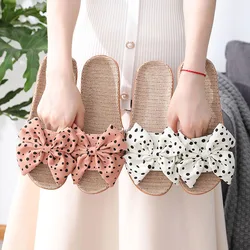 Linen Casual Platform Slippers Women Home Bowknot Designer Shoes Girls Flats Seasons New Fashion House Slipper Open Toe Elegant