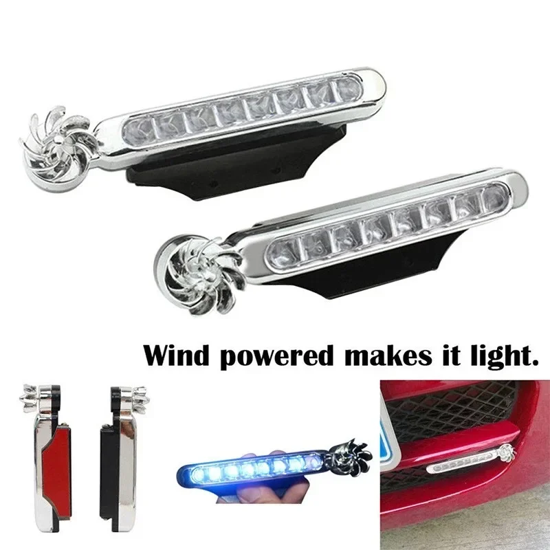 Car Light 2-1pcs Wind Powered Car LED DayTime Running Light Auxiliary Lighting Rotation Fan Lamp Automobile Day Time Headlight