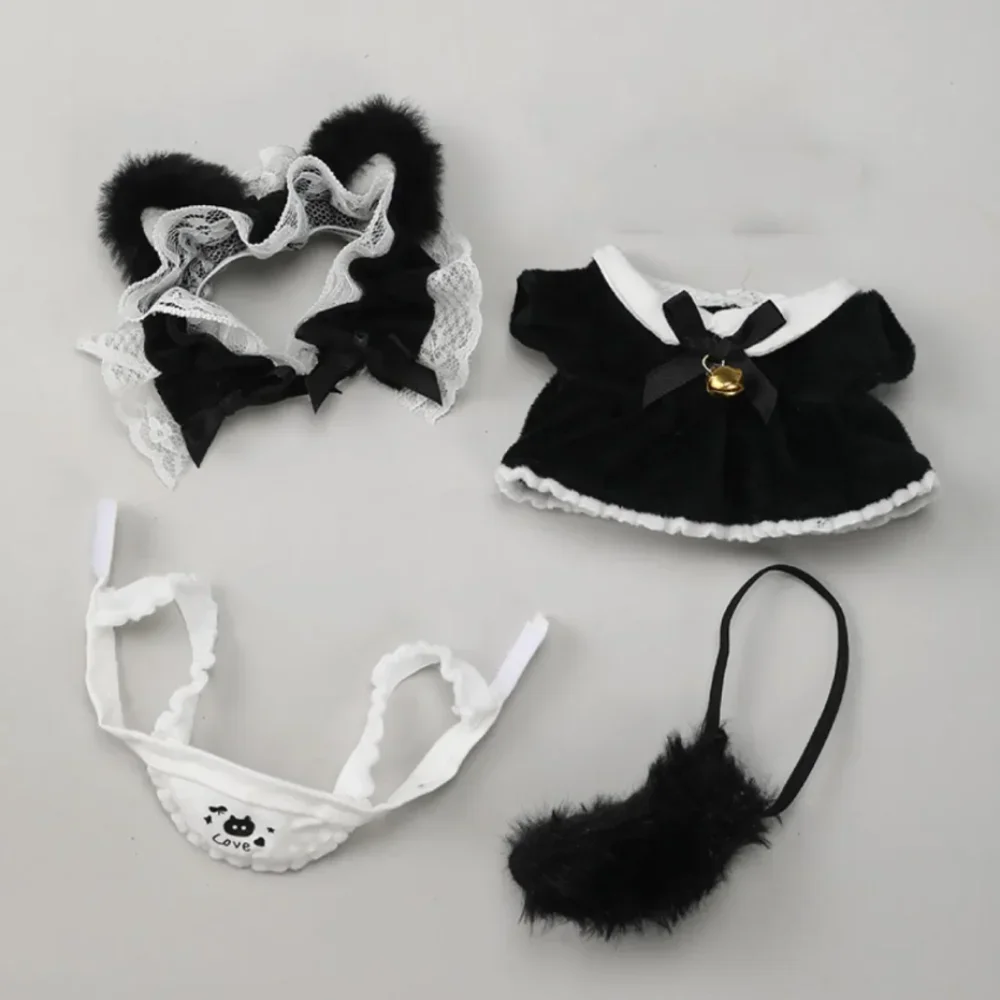 Cat Tail 10cm Cotton Doll Clothes Maid Dress Outfit Cotton Doll's Clothes Bow Skirt Mini Plush Doll Clothes 10cm Cotton Doll