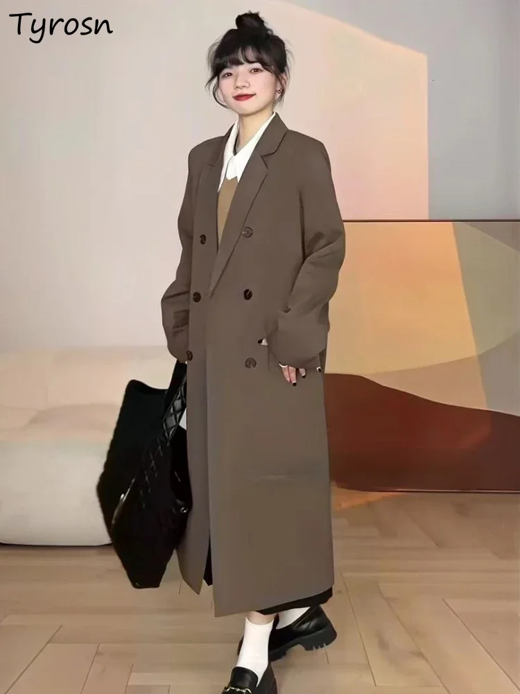 

Trench Women Autumn 4 Colors All-match Loose Comfortable Simple Korean Style Solid Elegant Retro Design Fashion Student Leisure