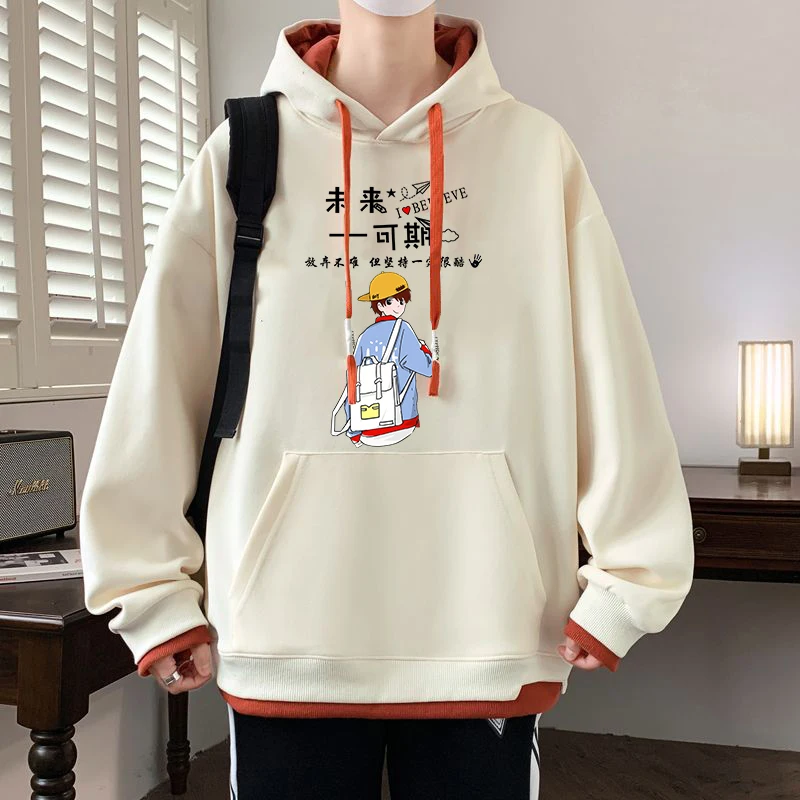 

Winter Casual Loose Men's Hoodie Creative Text Print Trendy Top Youth Cotton Sweatirt Comfortable Faionable Streetwear