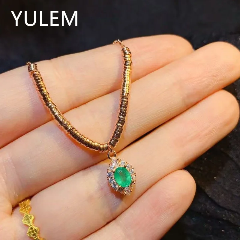 

YULEM Jewelry 100% Natural 4x5mm Emerald Silver 925 Charm for Women Daily Wear