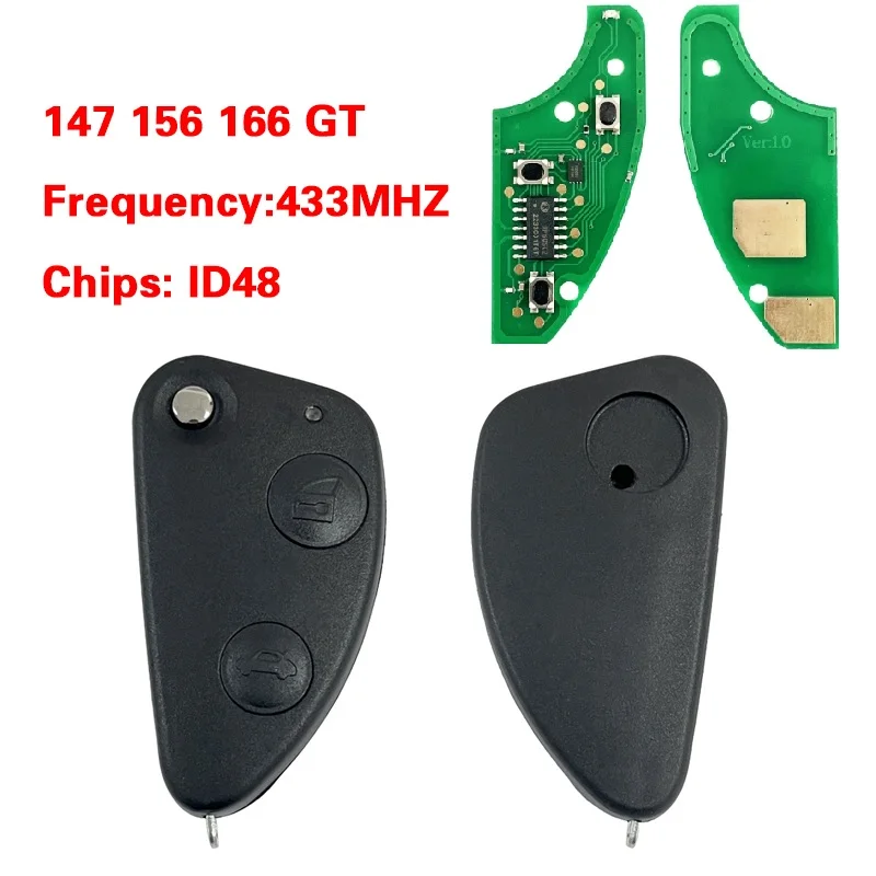 CN 092006   Dla Alfa Romeo 147 156 166 G Zdalny kluczyk samochodowy Combo Flip Fob 2 Przycisk 433MHZ ID48 Chip
