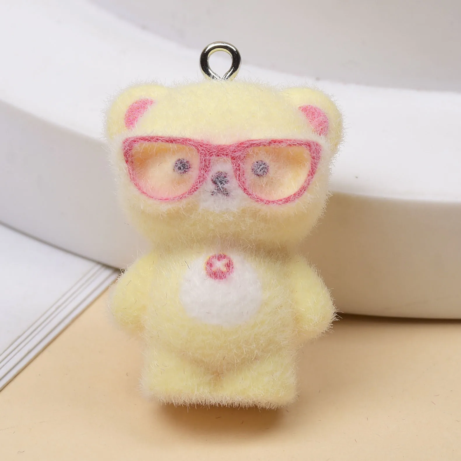3pcs 3D Flocking Glasses Little Bear Charms Cartoon Resin Animal Pendant For make Keychain phone charm DIY Jewelry Accessories