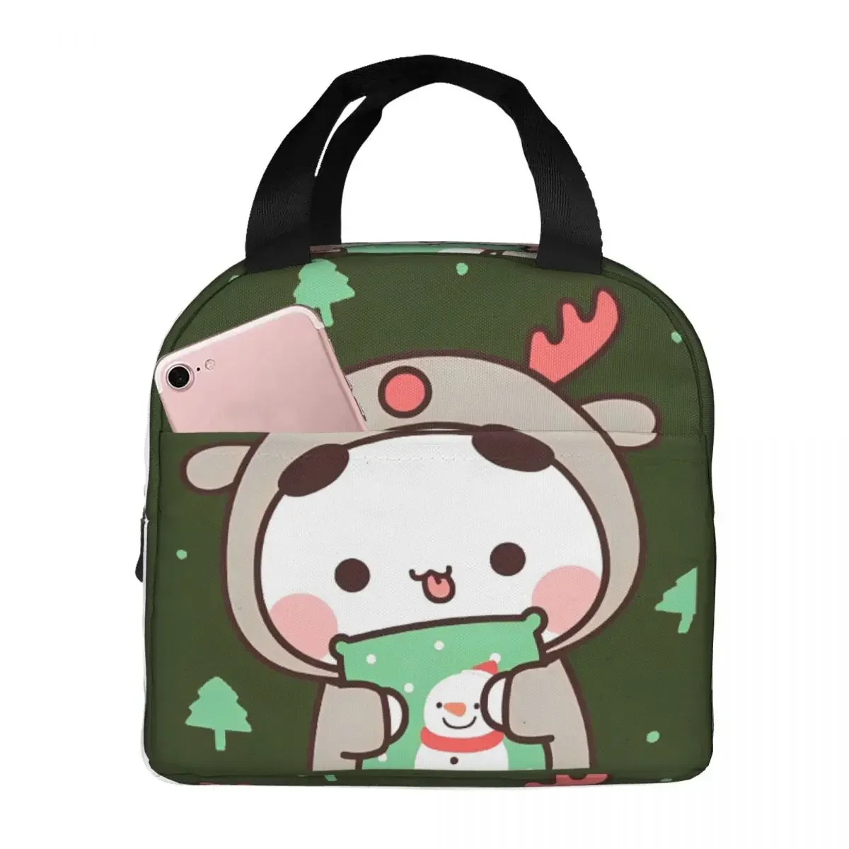 Dudu Christmas Reindeer Winter Insulated Lunch Bags Thermal Bag Lunch Container Xmas Cute Large Tote Lunch Box Bento Pouch