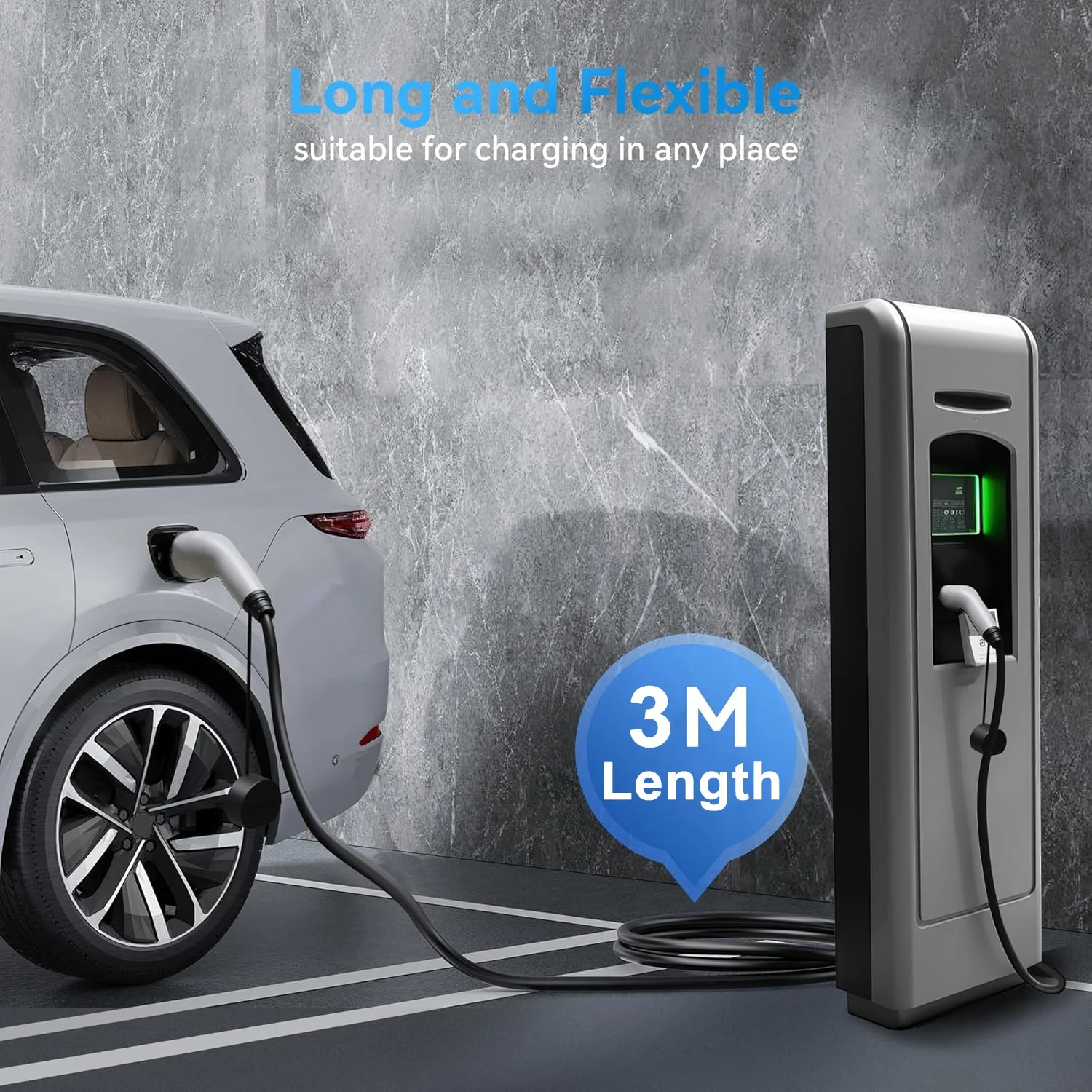 16A/32A EV Car Charger Type 2 Female to Male Plug 3.6kW/7.2kW/11kW Charging Cable Cord 1Phase/ 3Phase EVSE Electric Vehicle 3M