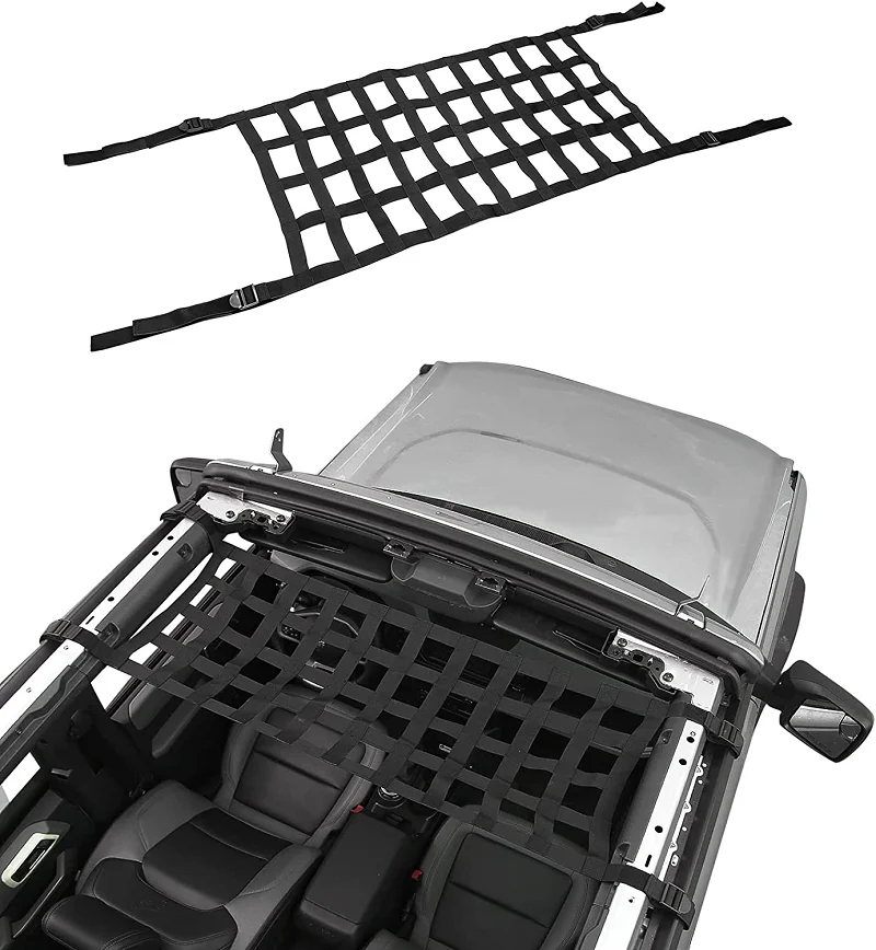 

Bronco Roof Hammock Mesh Cargo Net Roof Top Hammock Net Compatible with Ford Bronco 6th Gen. 4-Door 2021+ (Medium for 1st Row)