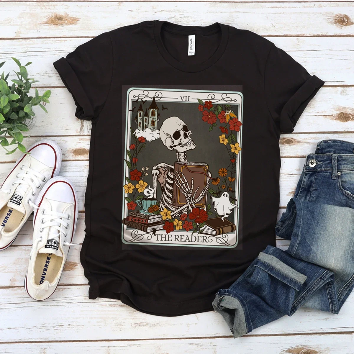 

Men Women Trendy Retro Tshirt The Reader Tarot Card Tshirt Vintage Design Tee Aesthetics Bookish Shirt Print Graphic T Shirt