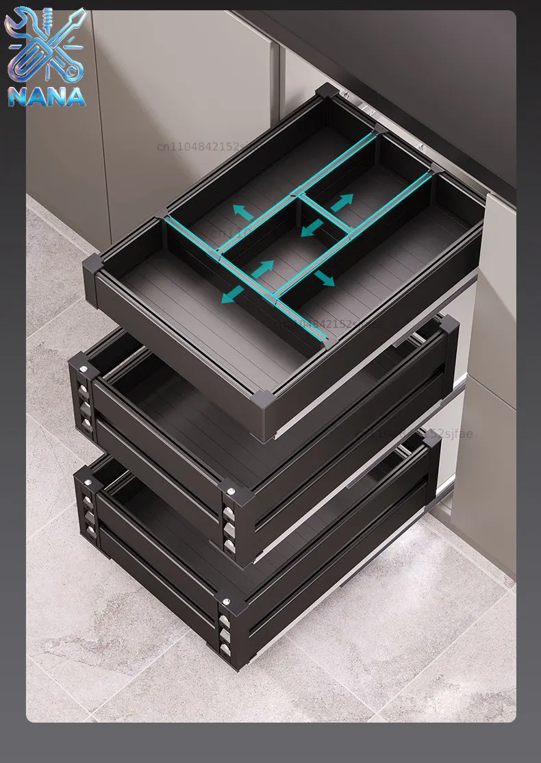 Dishes and dishes basket kitchen cabinet drawer type three-layer bowl basket aluminum alloy bowl rack kitchen cabinet dish cabin