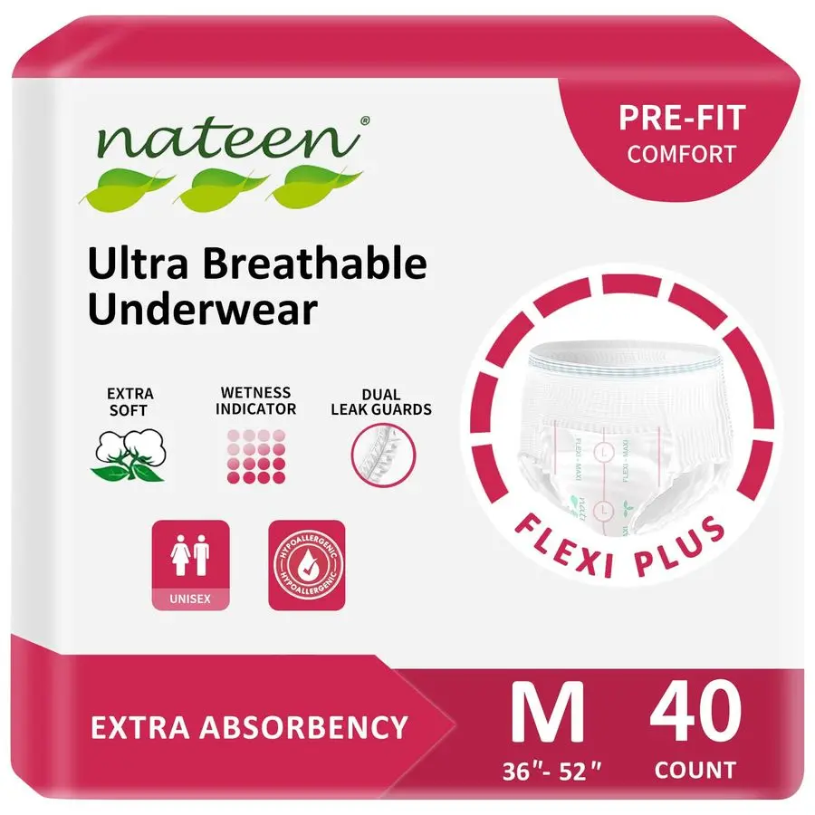 Flex Plus Inkontinenzunterwäsche für Erwachsene für Damen und Herren, extra saugfähige Klimmzüge für Erwachsene, weiche, stoffige Windeln für Erwachsene, mittel, 40
