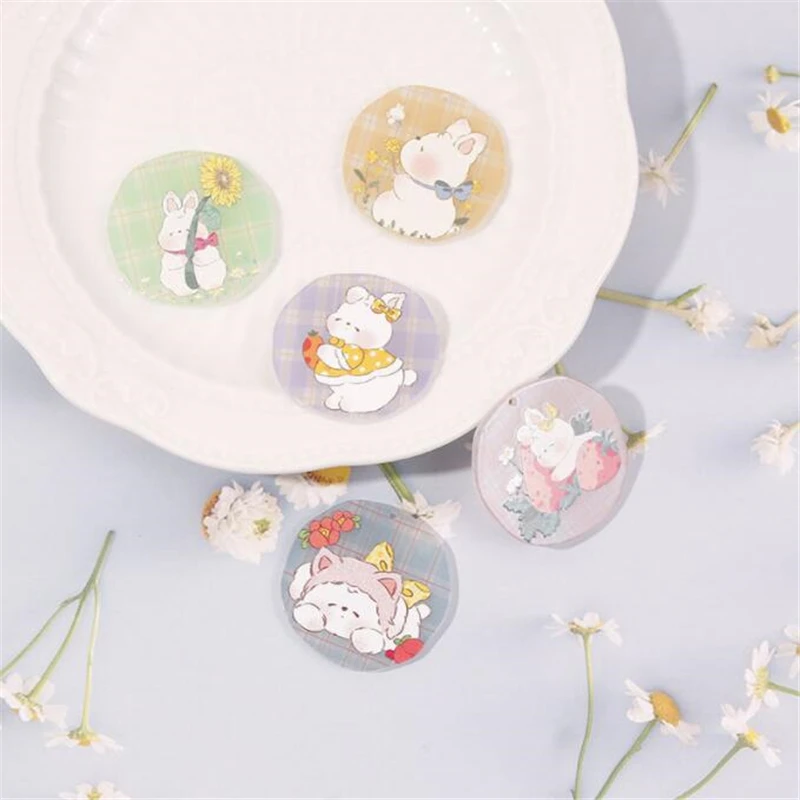 

new creative acrylic beads charm resin round print animal rabbit connectors for diy earrings hairpin jewelry making accessories