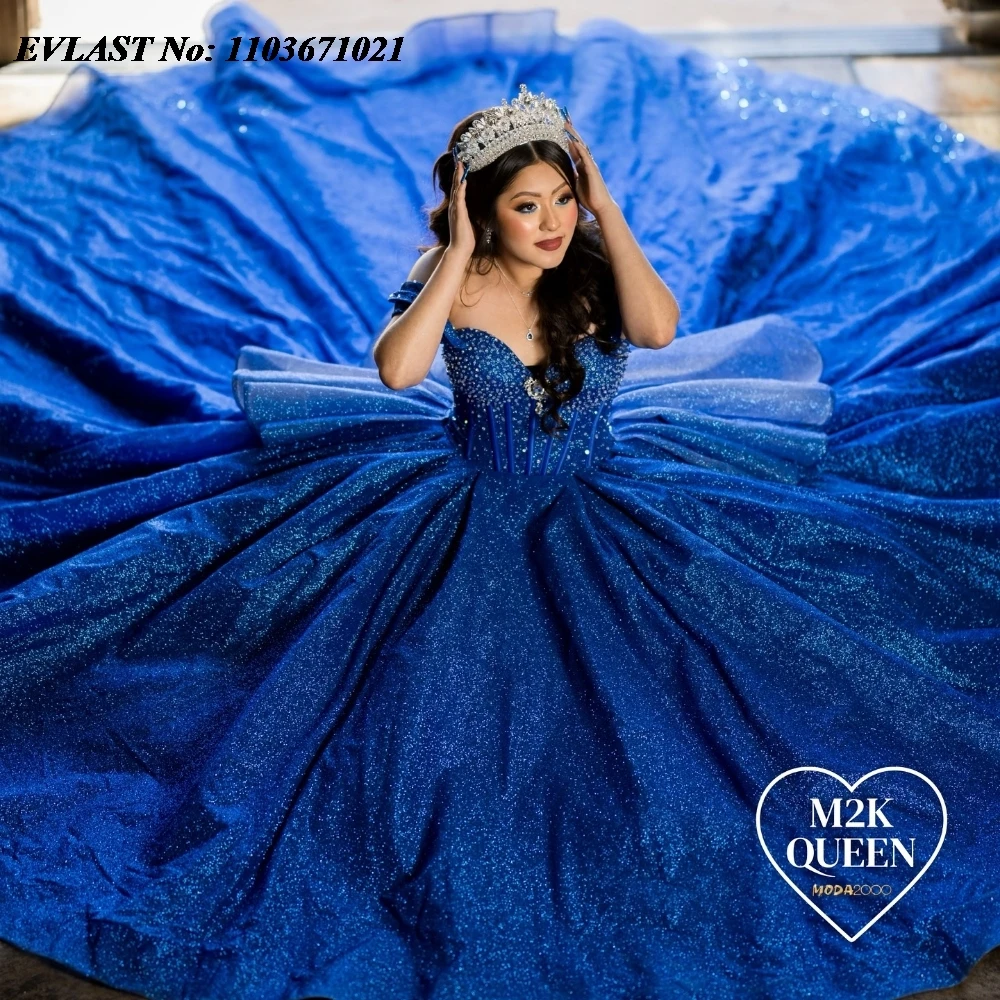 EVLAST Customized Royal Blue Quinceanera Dress Ball Gown Applique Beading Mexico Corset Sweet 16 Vestidos De 15 Anos SQ568