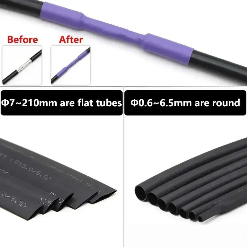 1/3/5/15/30M 2:1 Black 0.6mm ~ 210mm Diameter Heat Shrink Heatshrink Tubing Tube Sleeving Wrap Wire Sell DIY Connector Repair