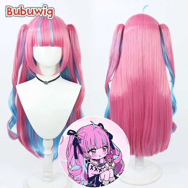 Bubuwig Synthetic Hair Minato Aqua Cosplay Wigs Virtual YouTuber Minato Aqua 80cm Pink Mixed Blue Ponytail Wig Heat Resistant