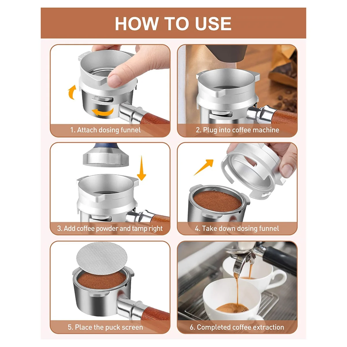 Embudo dosificador de café de 54mm, anillo dosificador de aluminio manos libres y accesorios de Espresso para Breville Barista portafiltros de 54mm