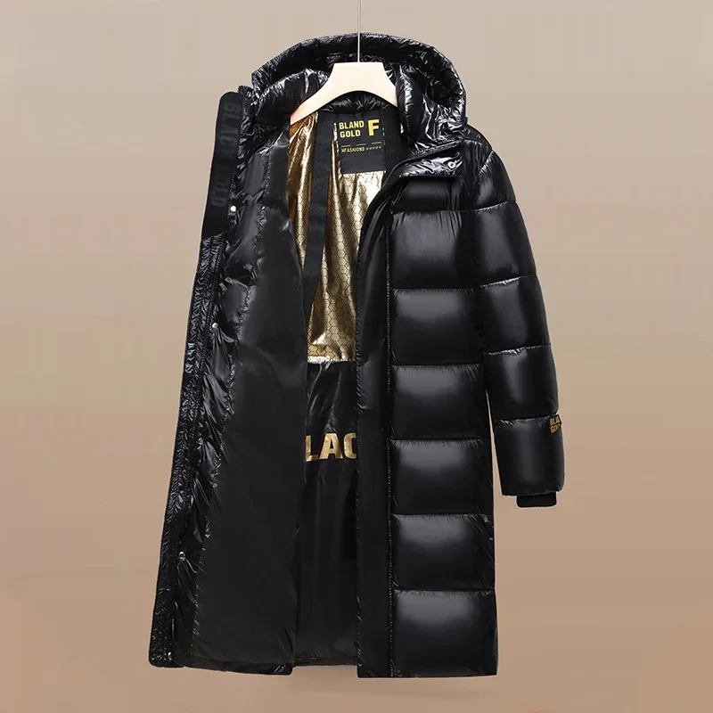 2024 New Arrival Men's Long Black and Gold Cotton Coat, Stylish and Elegant Jacket for Winter