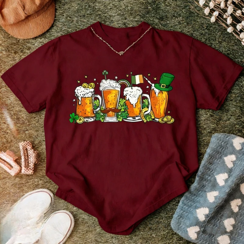 Cheers St Patrick’s Day Funny Beer Shirt Design Shamrock Drinking Quote Irish Party Snarky St Pattys Hand Drawn Digital T-Shirt