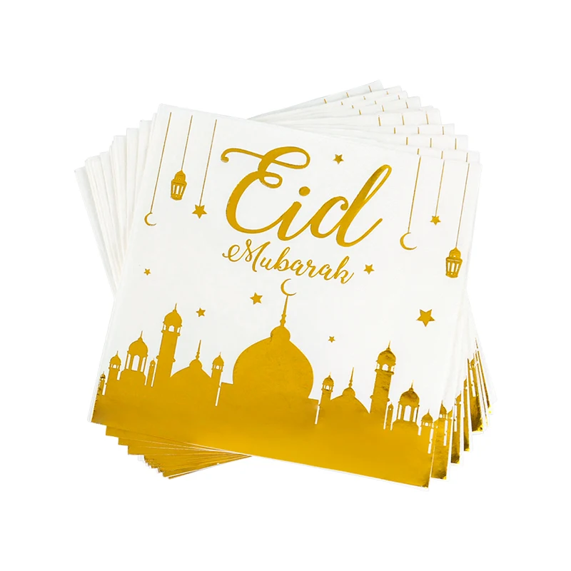 Eid Mubarak Disposable Tableware Gold Plate Cup Banner Gift Bags Islamic Muslim Party Supplies 2024 Ramadan Kareem Decorations