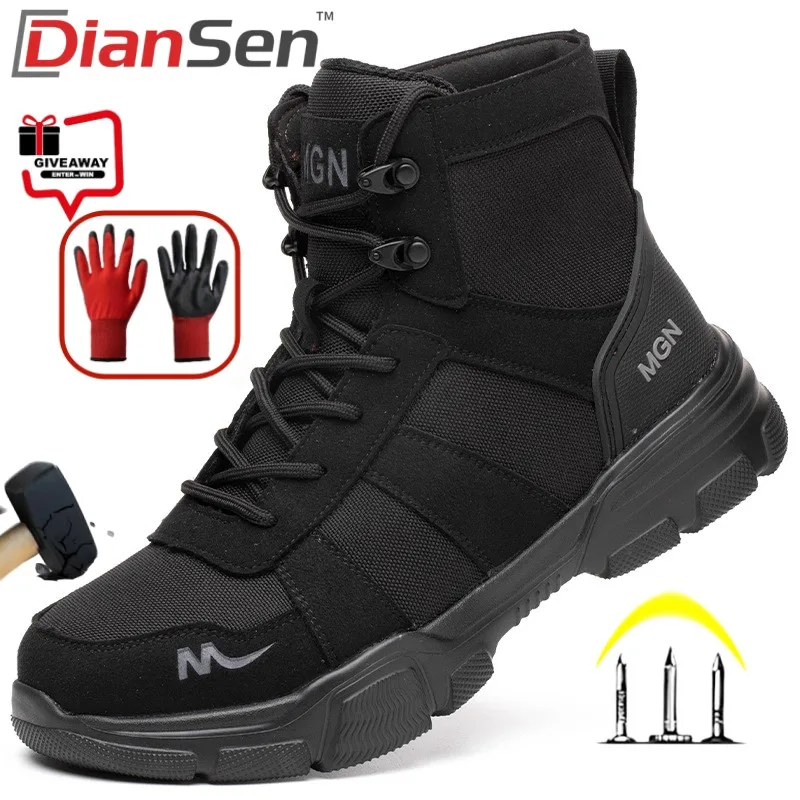 

Steel Toe Safety Shoes Men Kevlar-Midsole Breathable Sport Work Shoes Anti-Puncture Anti-Smash Non Slip Industrial Work Boots