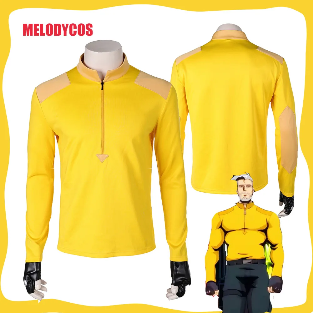 John Economos Cosplay Men Creature Commandos Yelow Shirt Gloves Game Evil Costume Outfits Disguise Male Halloween Carnival Suit