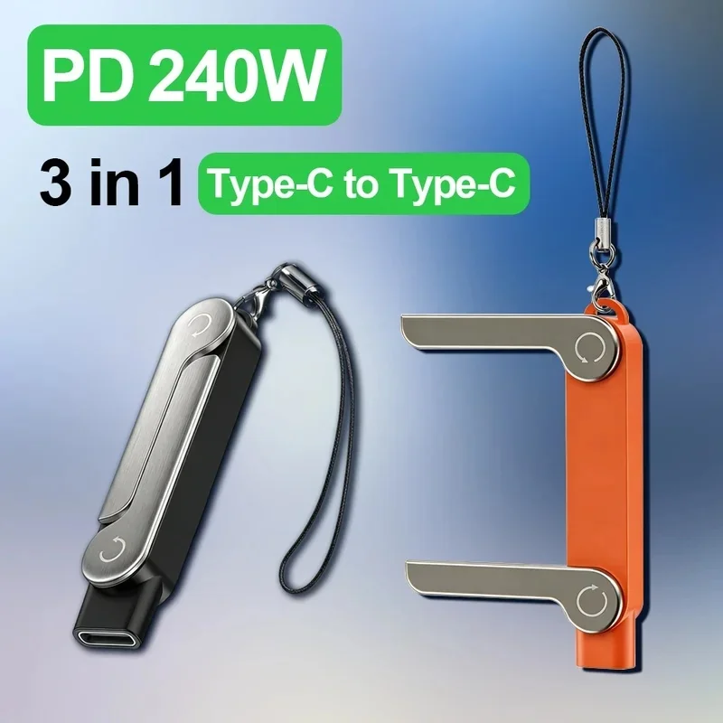 USB Typ-C Flaches Ladekabel mit Unsichtbarer Stütze, Faltbarer Telefonhalter, 240W Ladekabel-Halterung