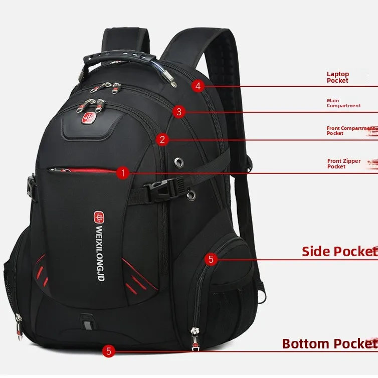 Large Capacity Men's Backpack Waterproof Travel Business Trip Shoulder Bag Outdoor Function Style Durable Polyester Material
