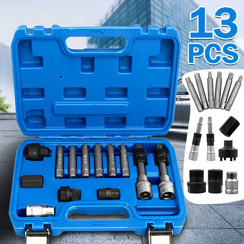 

13 Pcs/Set Alternator Freewheel Pulley Removal Engine Auto Tool Set Car Belt Removal Wrench Tool For Mercedes Benz BMW VW Ford