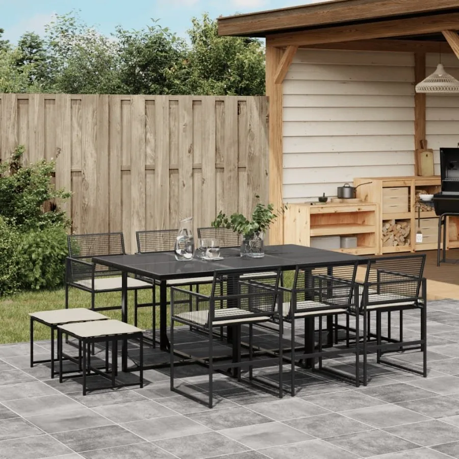 

Garden Dining Set Black table and chairs PE rattan Large Foldable