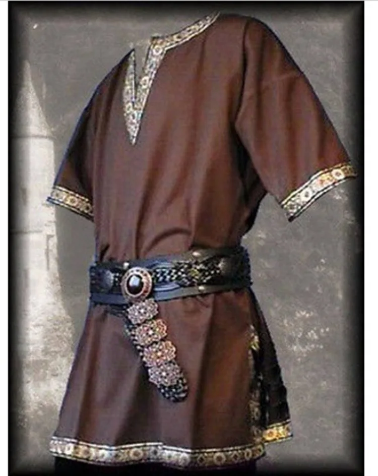 Medieval Renaissance Costumes Men Cosplay Nobleman Tunic Viking Aristocrat Chevalier Warrior Halloween Carnival No Belt Clothing