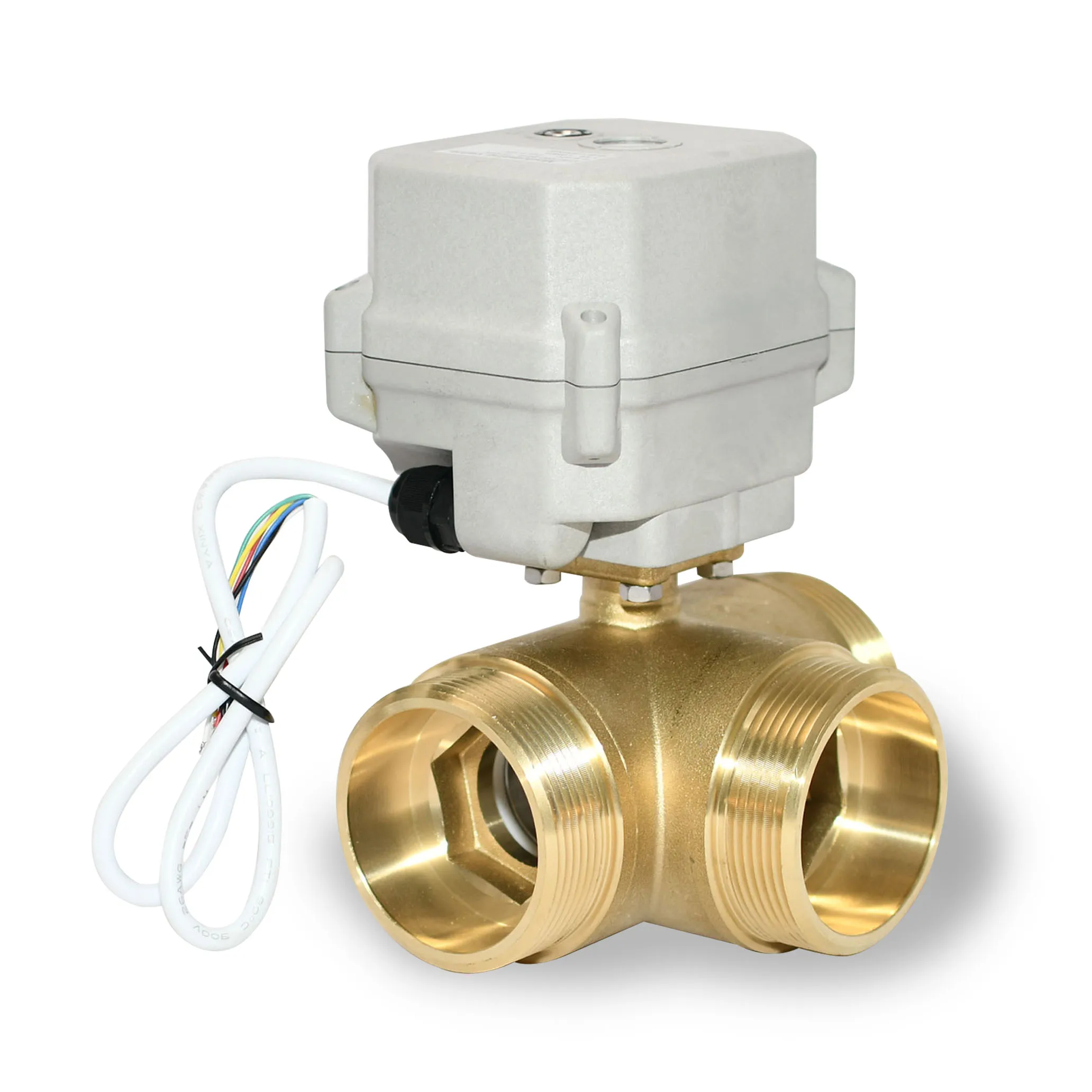 2-10V Input& output signal 1 1/2'' 3-way T type L port male thread brass modulating valve