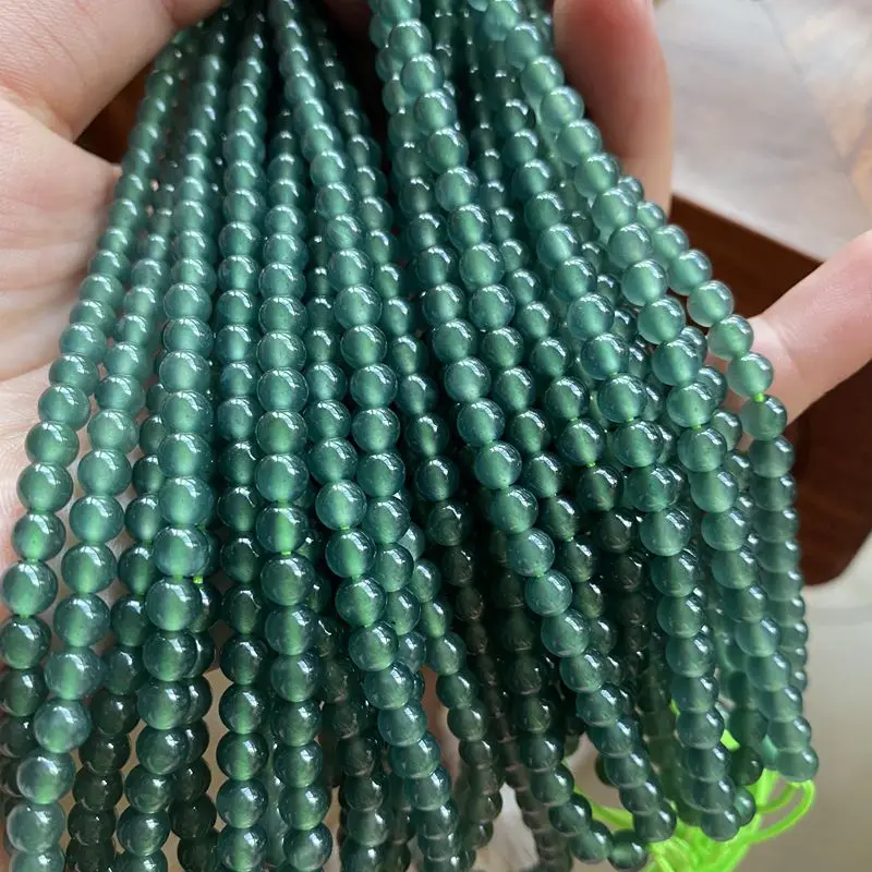 Natural a Cargo Jade Ice-like Transparent Reflect Light Charming Deep Blue-Green Multi-Circle Bead Necklace round Beads