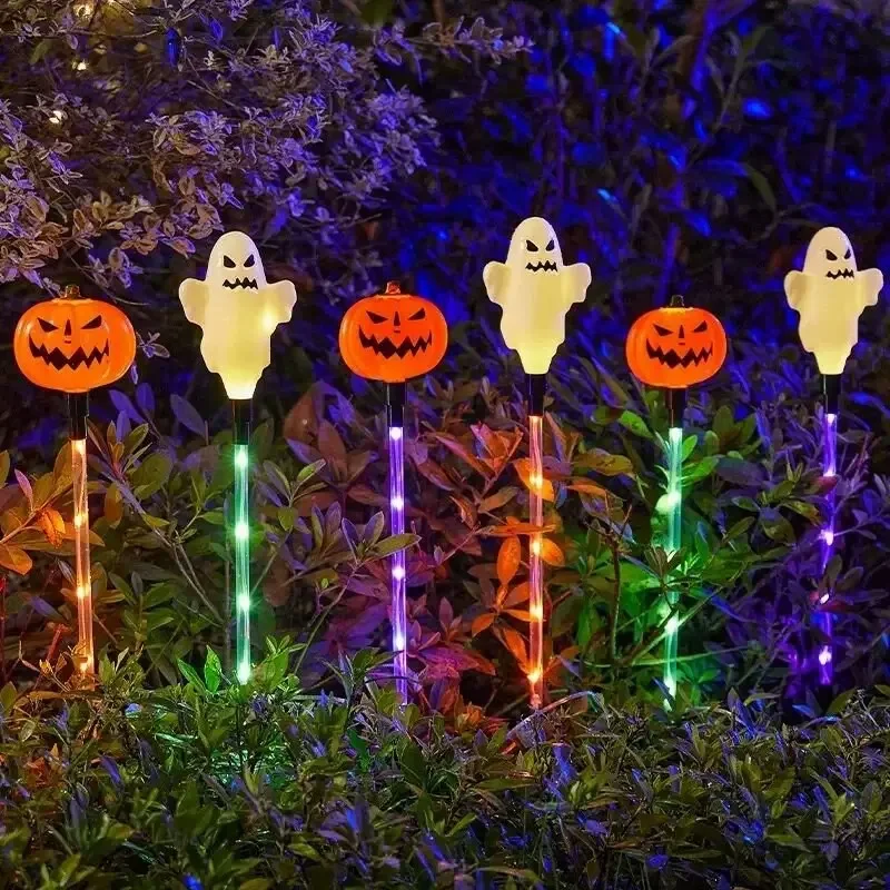 6PC/Set LED Solar Powered Purple Orange Green Path Lights Garden Yard Lawn Outdoor Waterproof Pumpkin Ghost Skull Decorations
