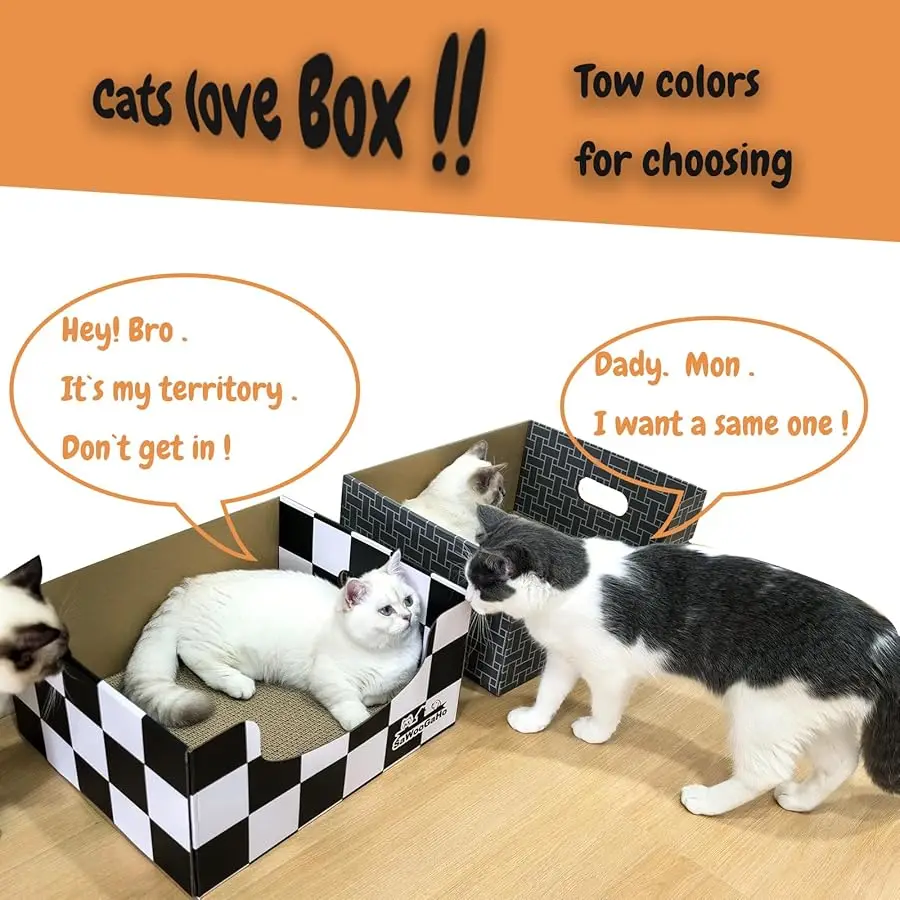 Extra Large Cat Cardboard Scratch with Box Bigger Space Double-Sided Scratching Refillable Pad Scratcher Board Window Handle Des