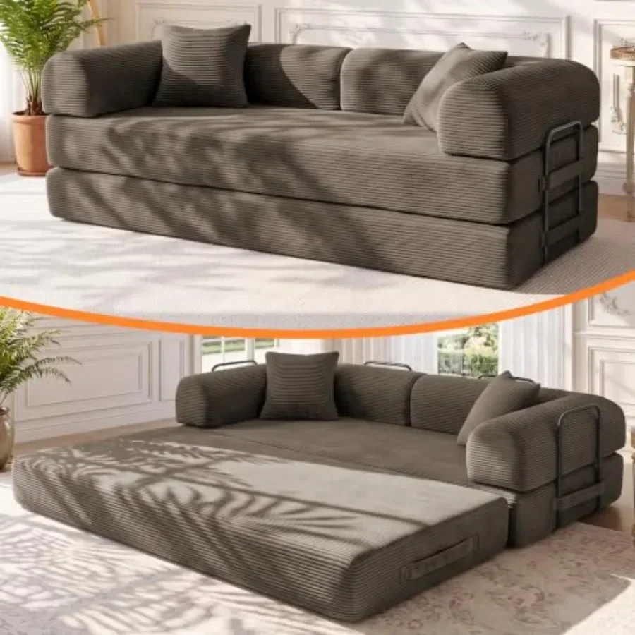 79 Memory Foam Sofa Bed for Living Room, High-Density Foam Core with Soft Gray Fabric, Easy Convertible Futon Design with Smoot