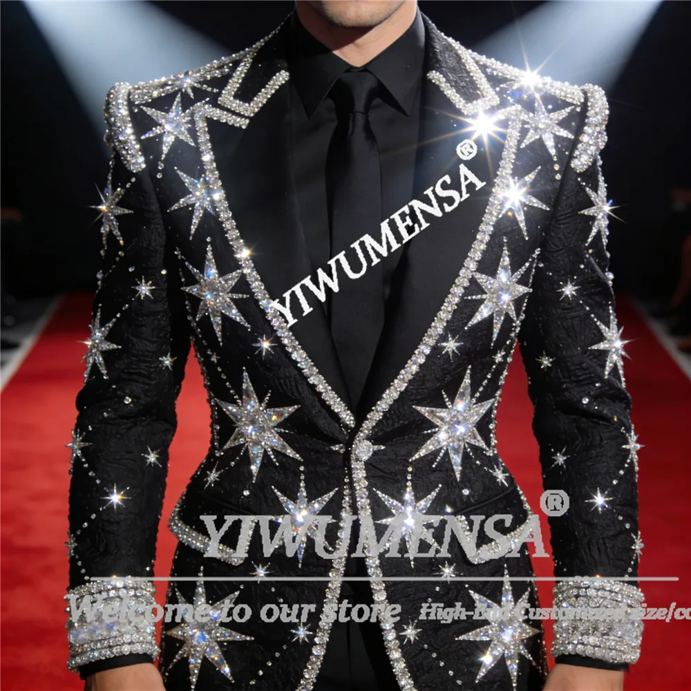 

Эксклюзивные свадебные костюмы для жениха с бриллиантовой вышивкой, комплекты из 2 предметов, однобортные пиджаки, индивидуальный жаккардовый костюм, мужская одежда приталенного кроя