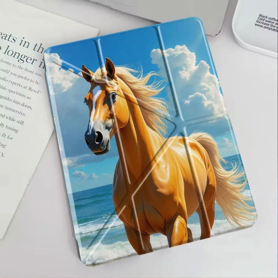 

Чехол для планшета iPad Air 4 5 M3 M2 1 2 M4 11 дюймов, Mini 6 7 Pro 2025 Pro 11th 10th 9th 8th 7th 12.9 дюймов, с держателем, дизайн «Бегущий конь»