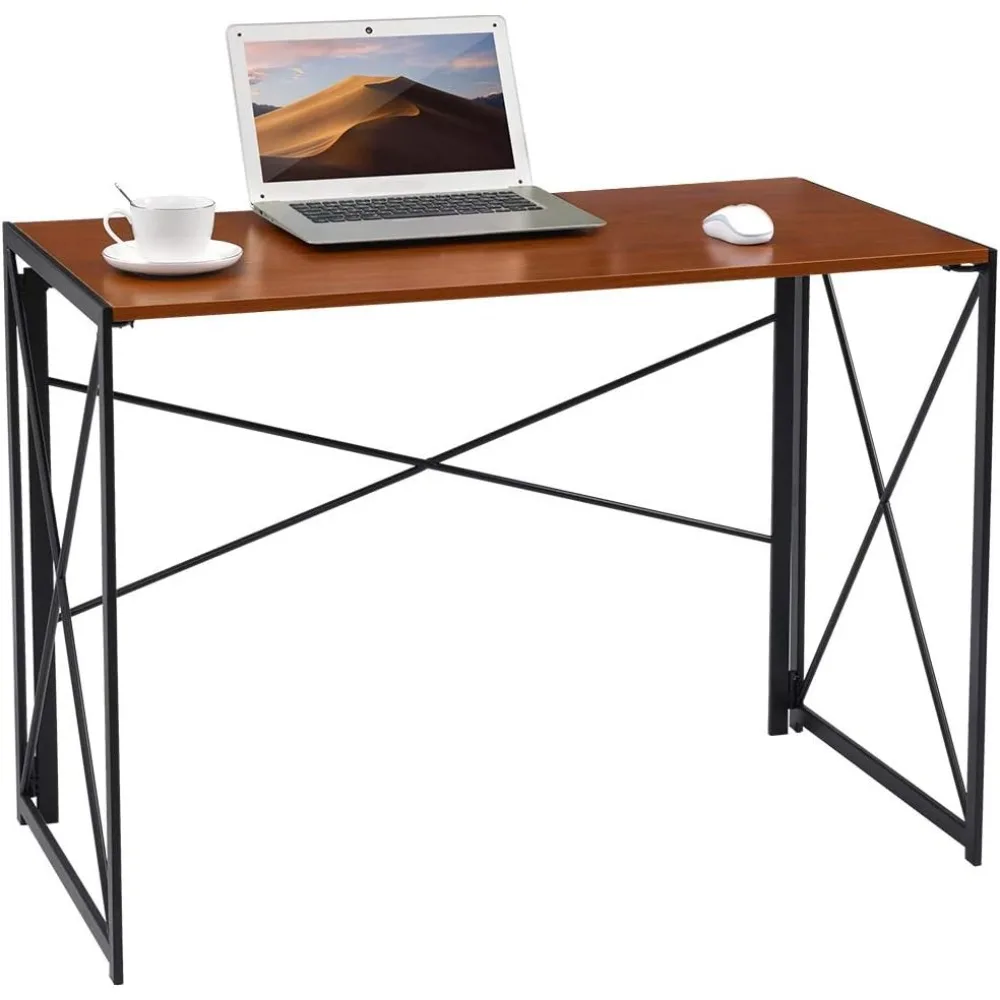 

Writing Computer Desk Modern Simple Study Desk Industrial Style Folding Laptop Table for Home Office Notebook Desk Walnut Brown