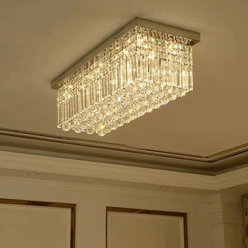 Rectangle Luxury Crystal Ceiling Lamps Led Home Decoration Living Room Light Fixture Modern Lustres