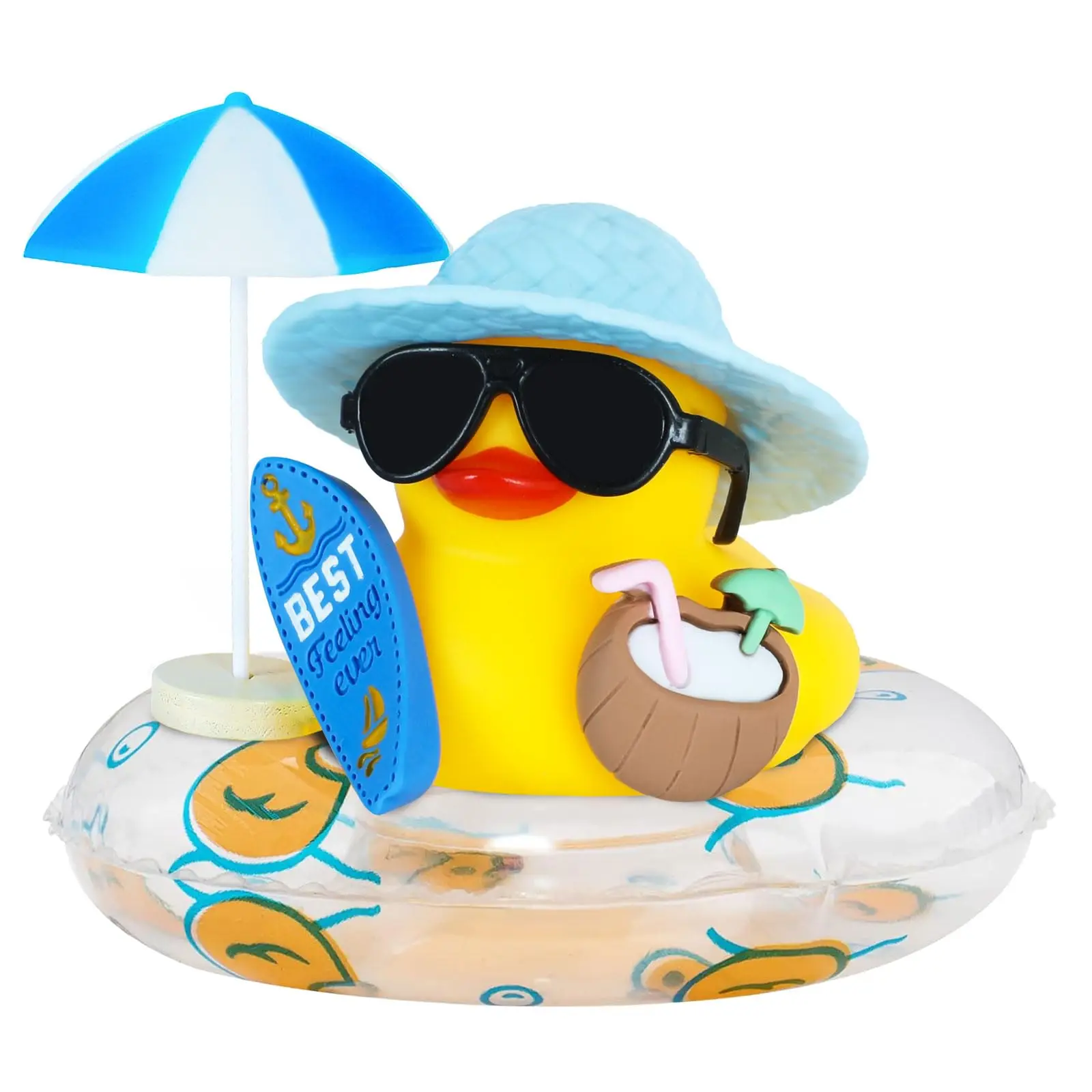 Резиновые утки, автомобильные украшения, скрипучая утка, украшения для приборной панели автомобиля с кокосовыми солнцезащитными очками, зонтиком
