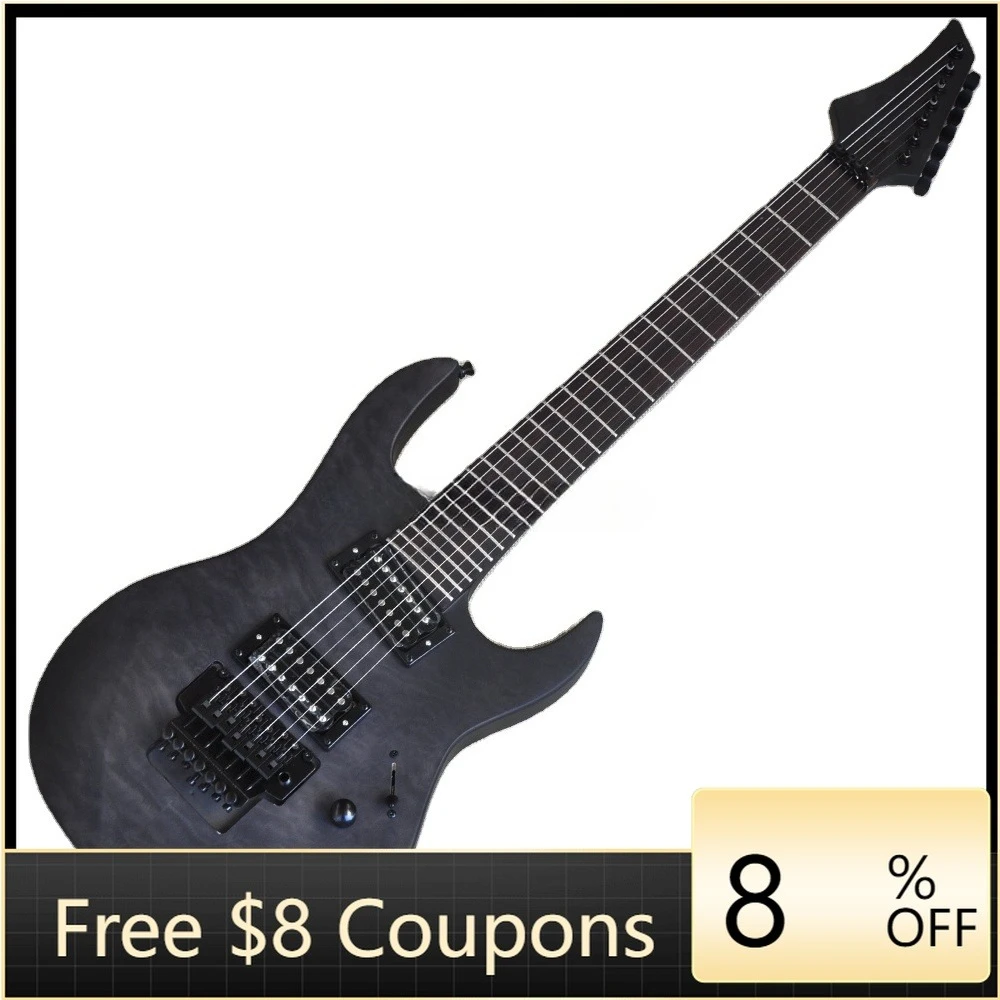 

STLFFlyoung Matte Black 7 Strings Electric Guitar Stringed Instruments QUitled Maple Veneer Guitar