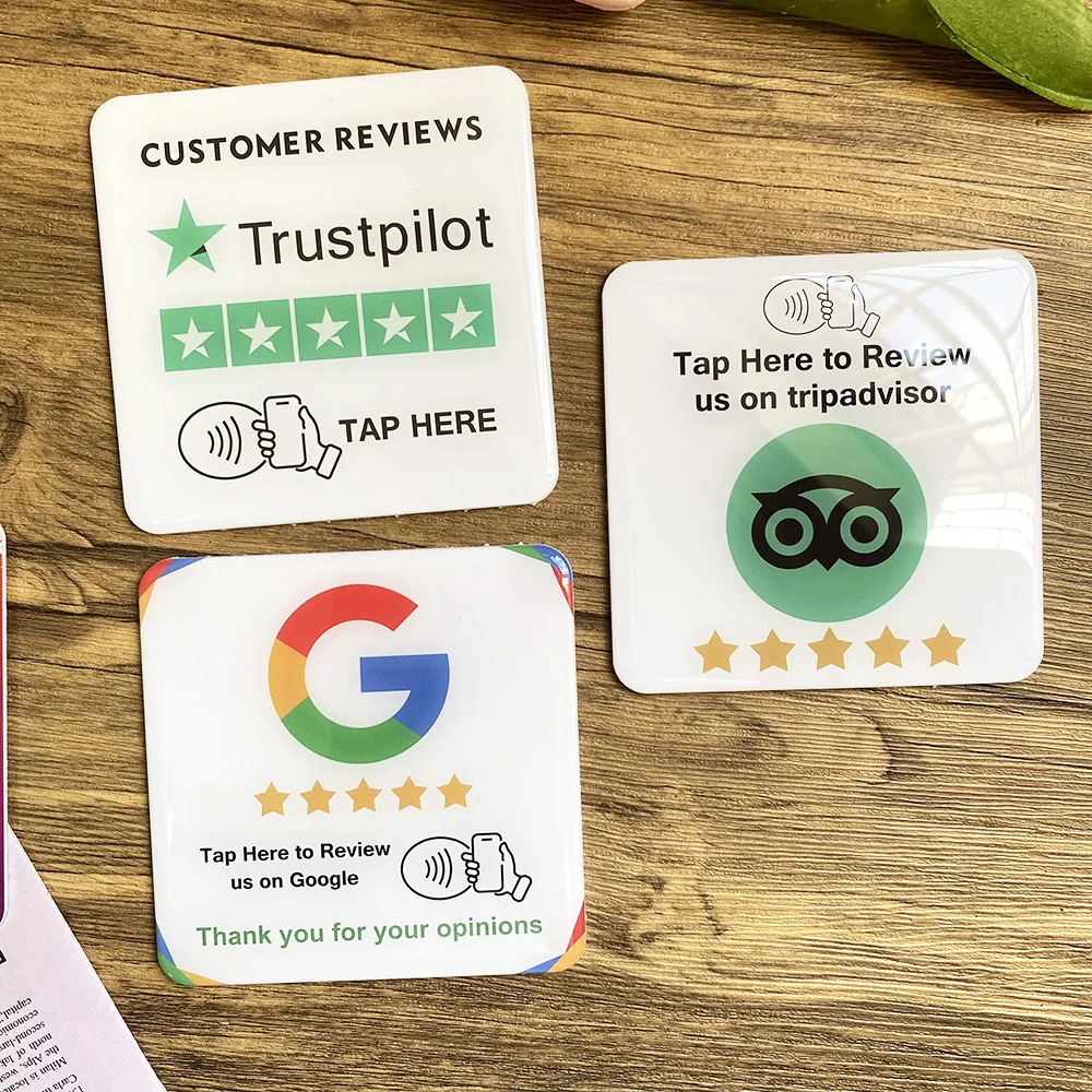 NFC Chip Google Reviews Stickers PVC Epoxy NFC Menu Contactless Sign Social Media Google Review Plate