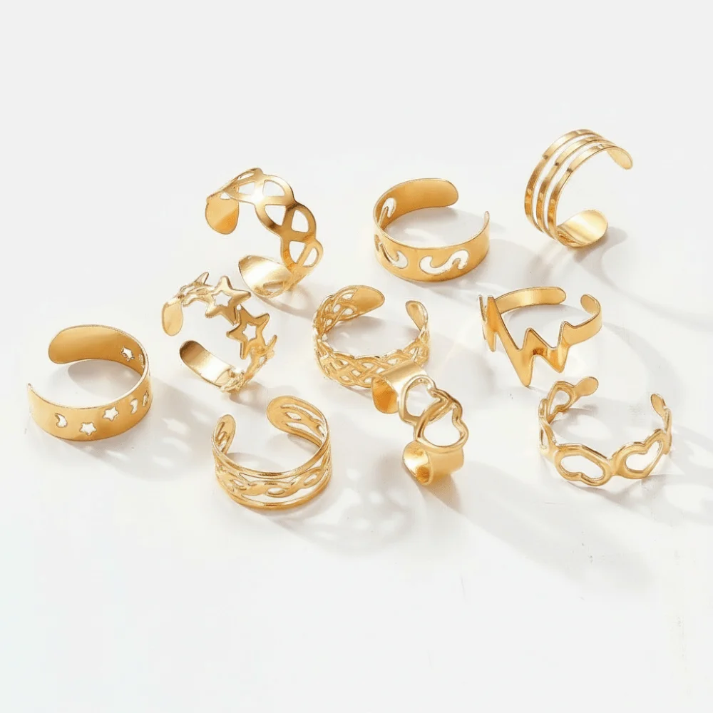 10Pcs Vintage Toe Rings Set Alloy Silver/Gold Women Foot Rings Adjustable Different Shapes Summer Beach Jewelry