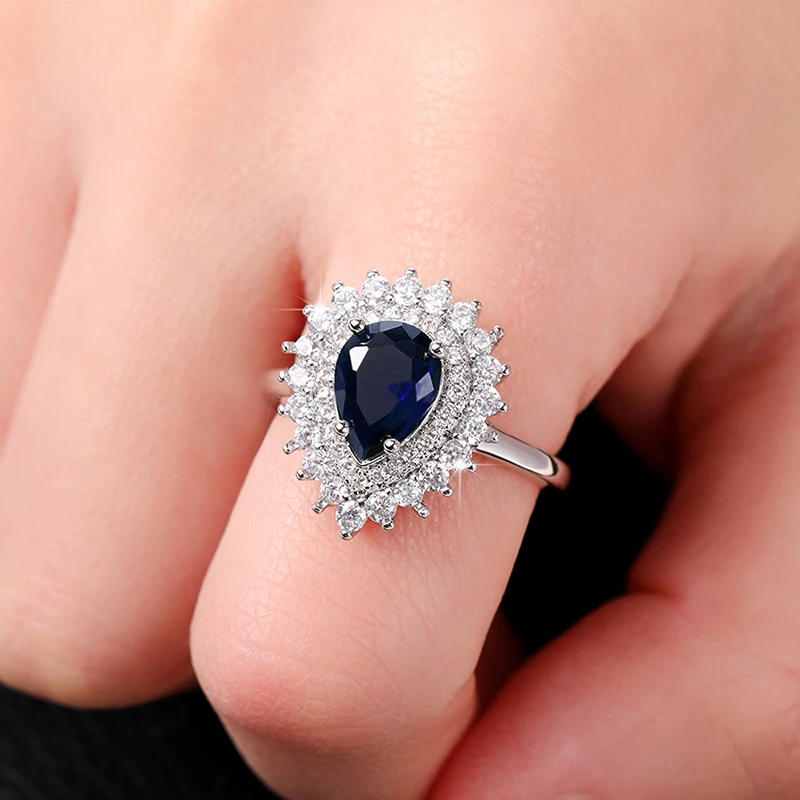Huitan Waterdrop Cubic Zirconia Women Rings Luxury Green/Blue/Crystal/Pink Pear Rings Engagement Wedding Elegant Female Jewelry