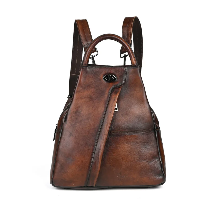 

New Vintage Cowhide Women's Backpack Genuine Leather Travel Handbag Casual Large Capacity Solid Schoolbag Shoulder Bags