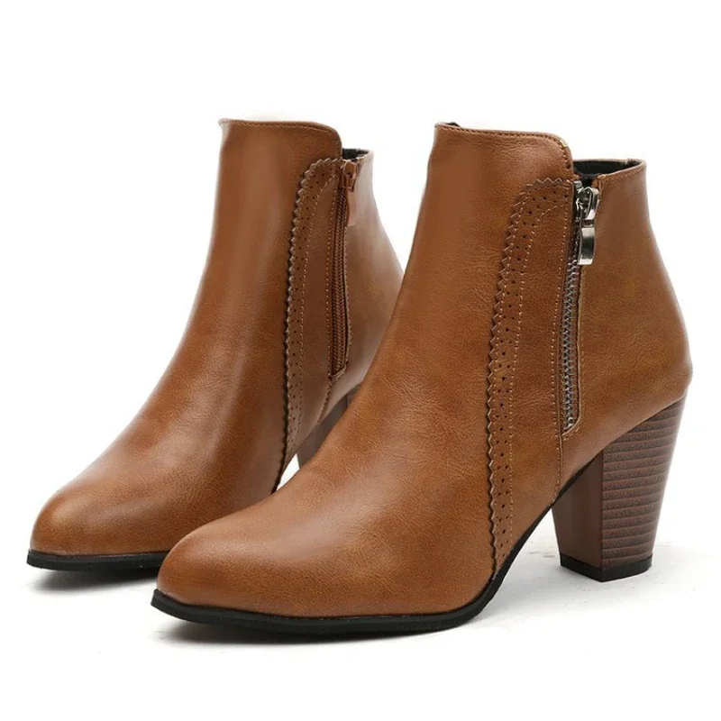 

2025 new autumn ladies boot Coarse heeled outdoor nonslip shoe Retro Zipper Fashion Boots Comfort casual women's shoes Botas