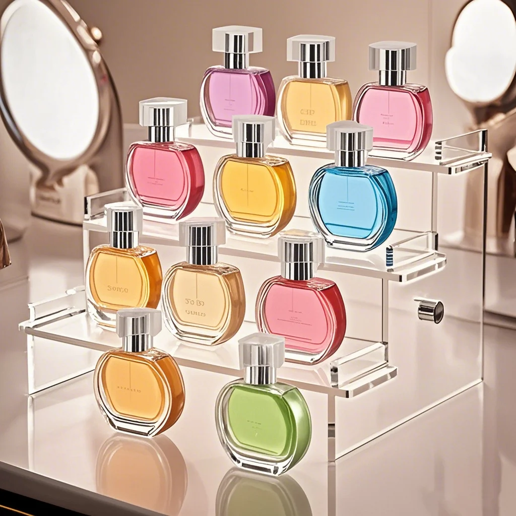 

3 Tier Acrylic Display Stand Durable Display Rack For Cupcake Perfume Doll Transparent Trapezoidal Blind Box Storage Shelf