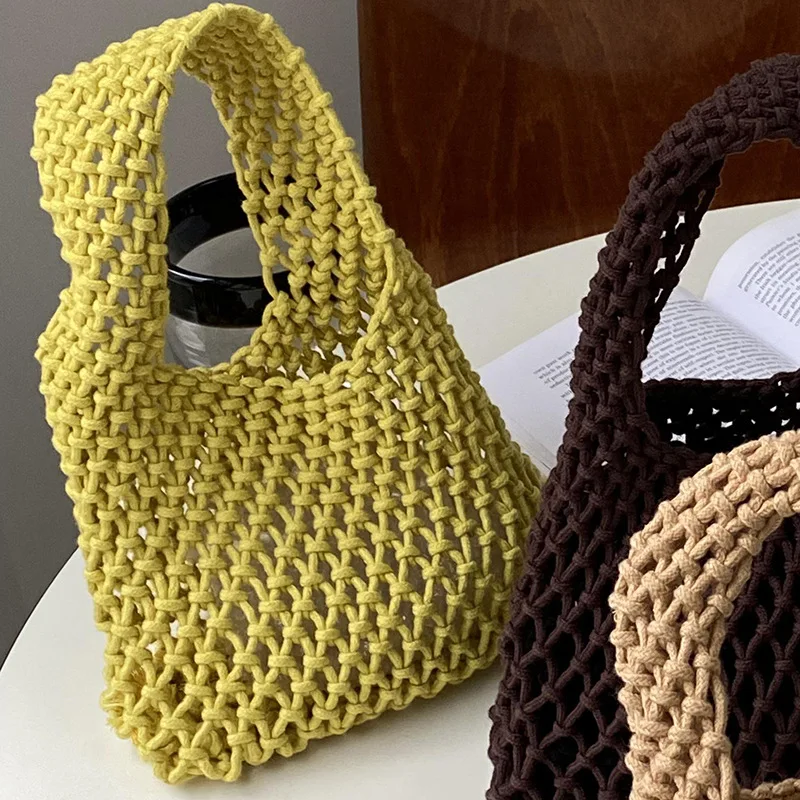 

Cotton Rope Hollowout Woven One-shoulder Pouch Large Capacity Ladies Knitting Underarm Bag New Personality Beach Shoulder Bag