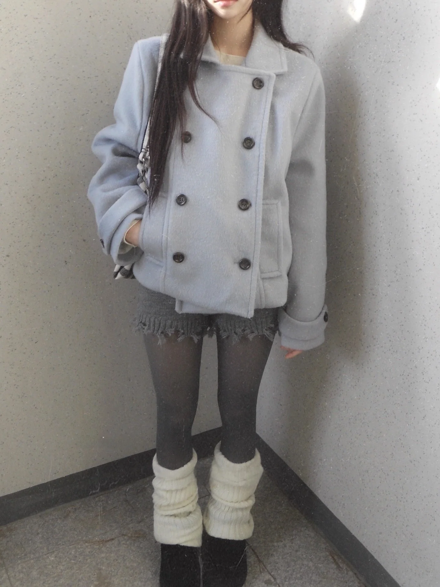 

Корейское шерстяное пальто в стиле ретро с воротником и двойной пуговицей для женщин, свободная посадка, теплая повседневная одежда